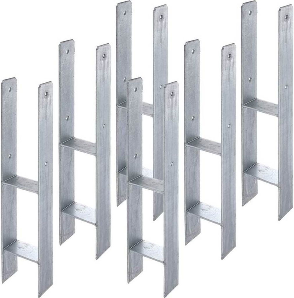 6x siwitec H-Pfostenträger 5 mm, 600x101 mm, feuerverzinkt, Pfostenschuh zum Einbetonieren, H-Anker
