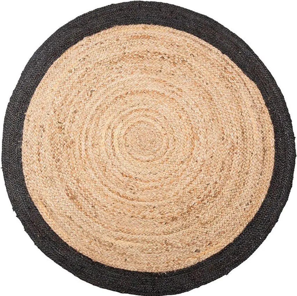 Grand Tapis Rond Noir à Motifs Chevrons 120cm pour Déco Salon Moderne