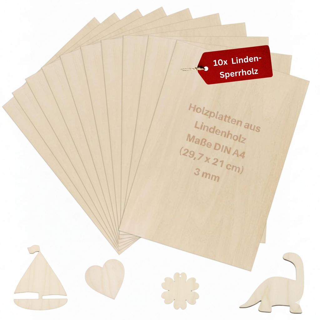 Eli 10 Stück Sperrholzplatte 3mm - A4 Sperrholz - Holzplatte - Sperrholz - Spanplatte zum Basteln für DIY Holzarbeiten - Brandmalerei - Laubsägen