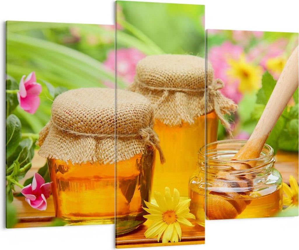 Bild auf Leinwand - Leinwandbild - Honig Glas Glas Vitamin - 130x100cm - Wand Bild - Wanddeko - Leinwanddruck - Bilder - Kunstdruck - Wanddekoratio...