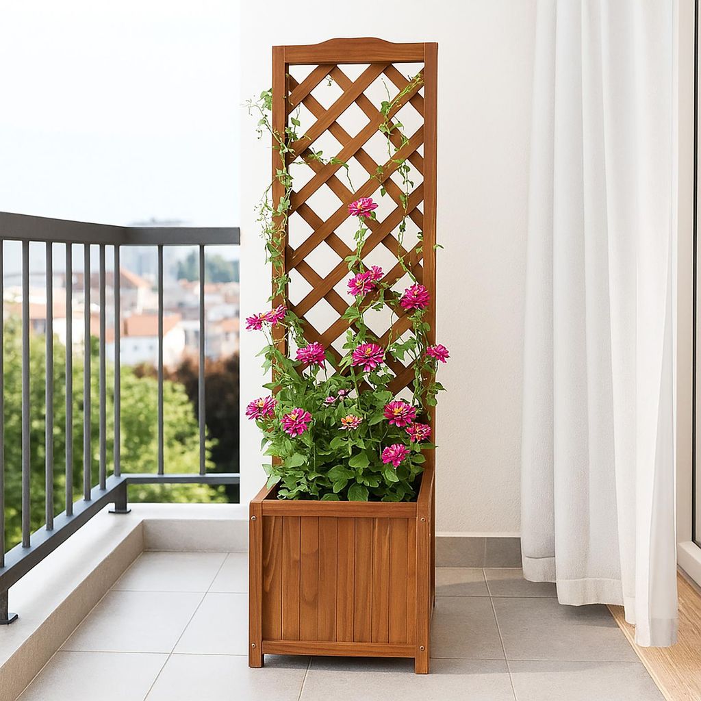 Pflanzkasten mit Rankgitter aus Holz Blumenkasten für Terrasse, Balkon und Garten