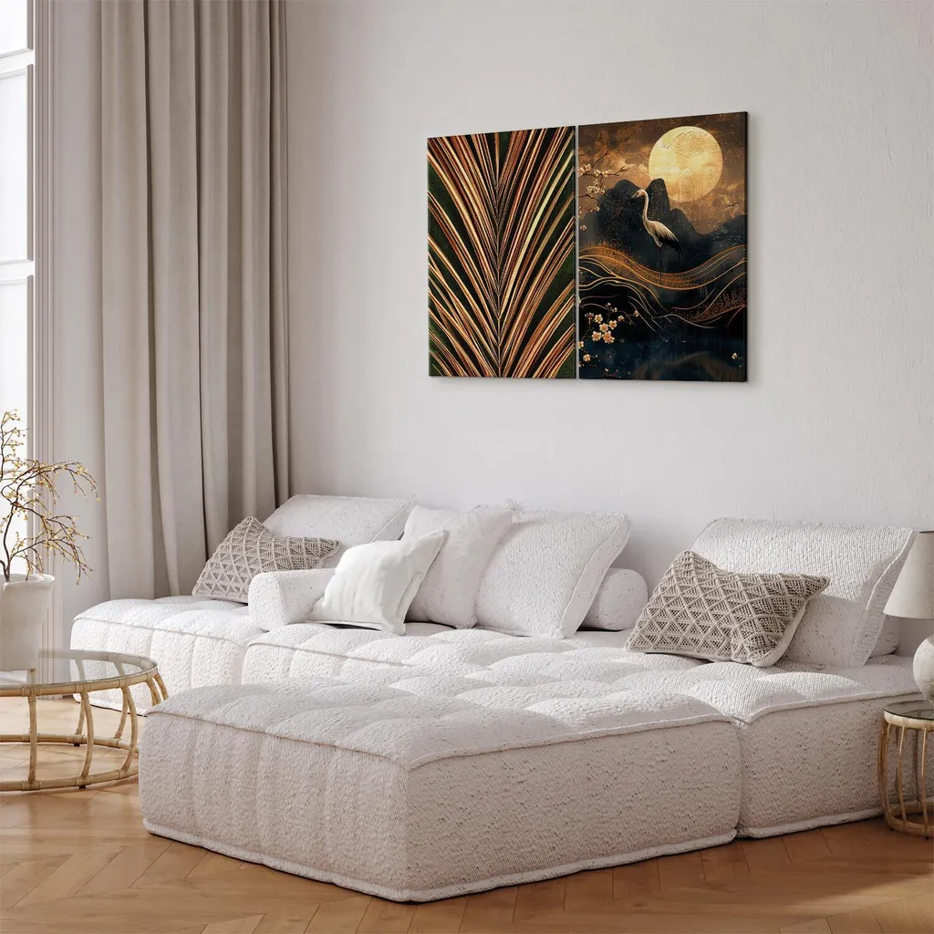 murando - Handart Pictures Set Paesaggio di montagna e foglie di felce Stampa su tela 40x30cm 2 pezzi ciascuno 20x30cm Collage 2er Multipart Paintings Nonwoven Canvas Picture con struttura - Fern b-C-10463-b-a - 3