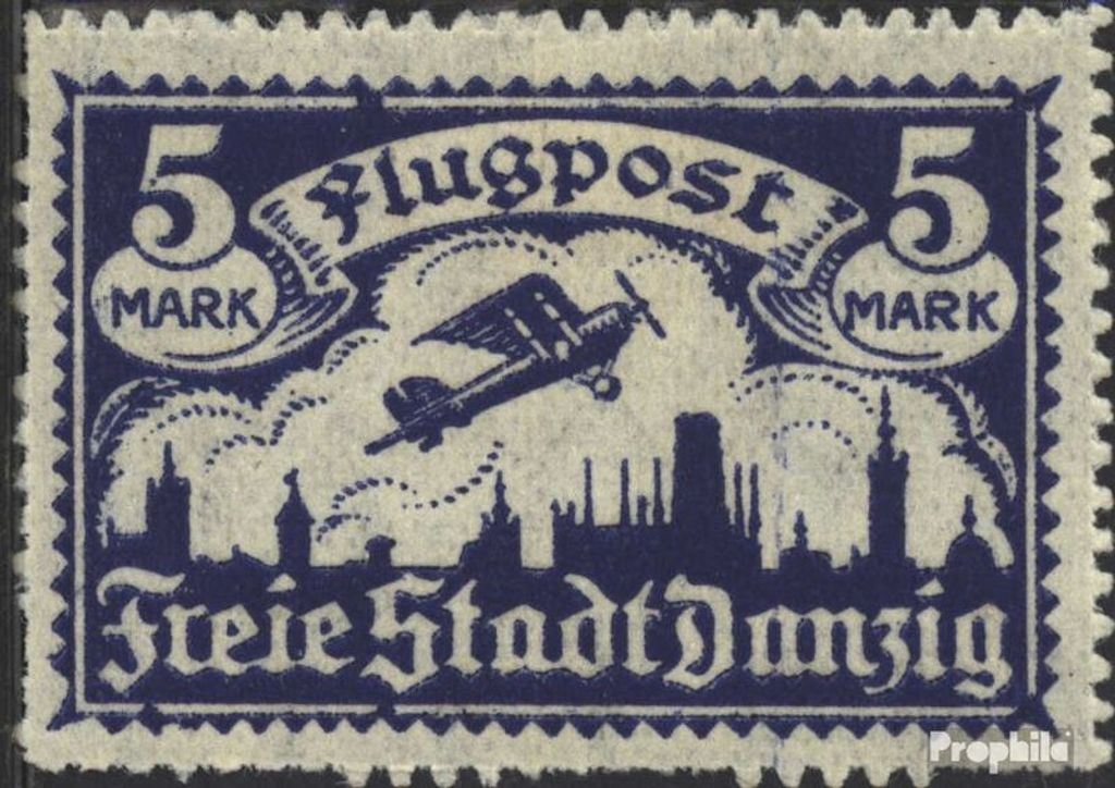Briefmarken Danzig 1921 Mi 70X mit Durchstich, Zähnung evtl. fehlerhaft postfrisch Flugpost