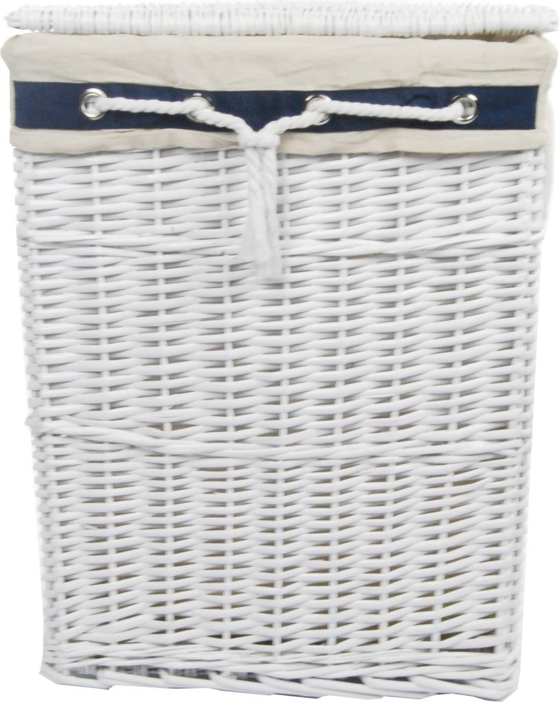 Wäschekorb Aus Weide, Weiß Mit Rotem Blumenmuster, 96 Liter, 46x62 Cm – Mit Deckel & Waschbarem Wäschesack