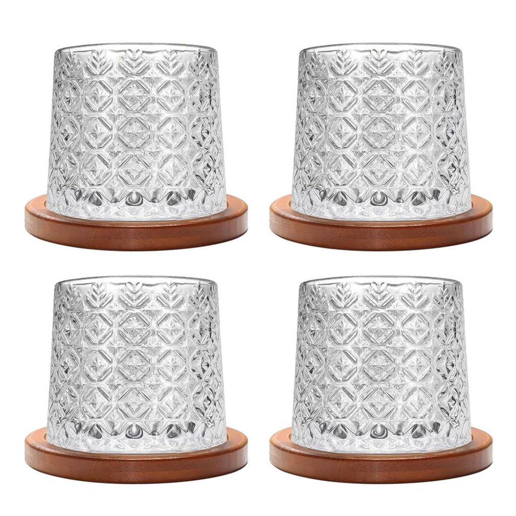 Fine Life Pro Whiskyglas Drehbare Whiskygläser Kristall 4-tlg., mit Untersetzer, Stehaufmännchen Gläser-B