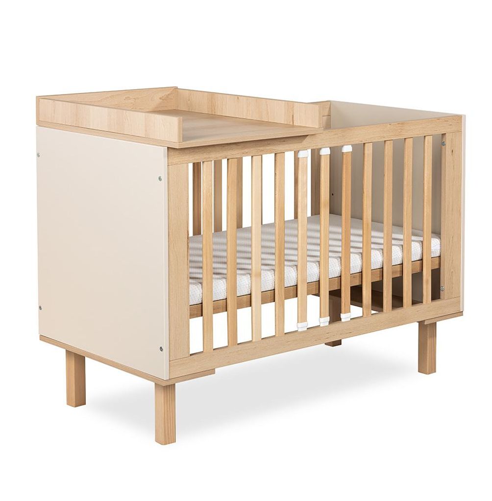 Wickelaufsatz für Babybett 120x60 cm | Buche Wickelplatte für Gitterbett | Platzsparender Wickeltisch Aufsatz | Stabile Baby Wickelstation