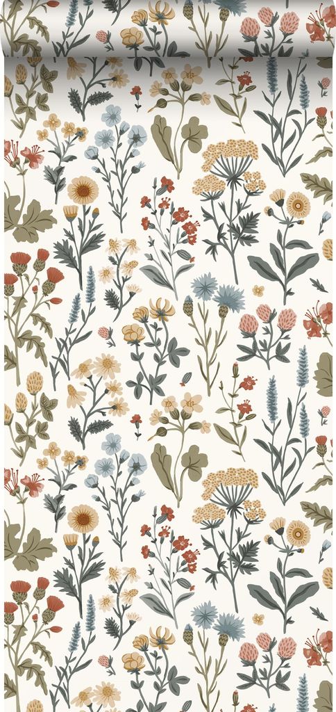 Sanders & Sanders Tapete Feldblumen Ockergelb, Grün, Blau und Terrakotta 50 x 900 cm