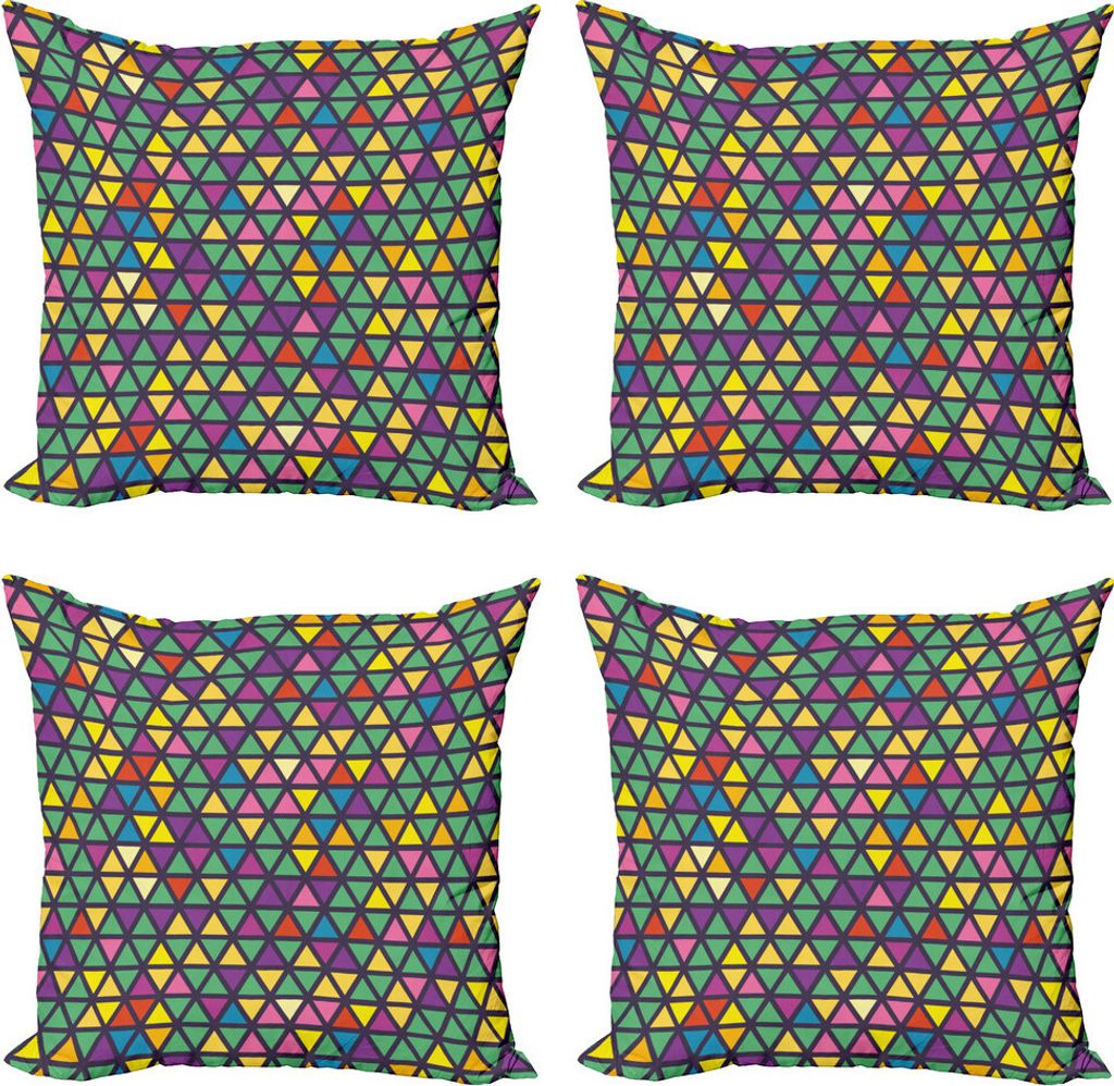 ABAKUHAUS Bunt Kissenbezug Set (4 Stück), Grid Mosaic Triangles, Moderner Doppelseitiger Digitaldruck, 50 cm x 50 cm, Mehrfarbig