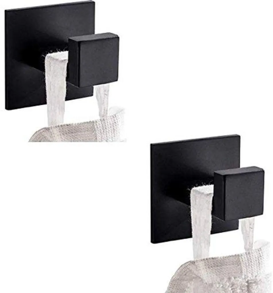 Porte-serviette autocollant pour salle de bain inox noir 2 crochets