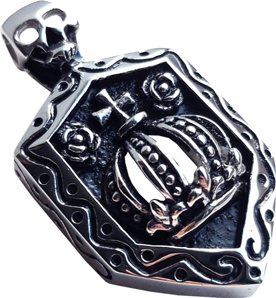Edelstahl Anhänger aus 316L Totenkopf mit Krone