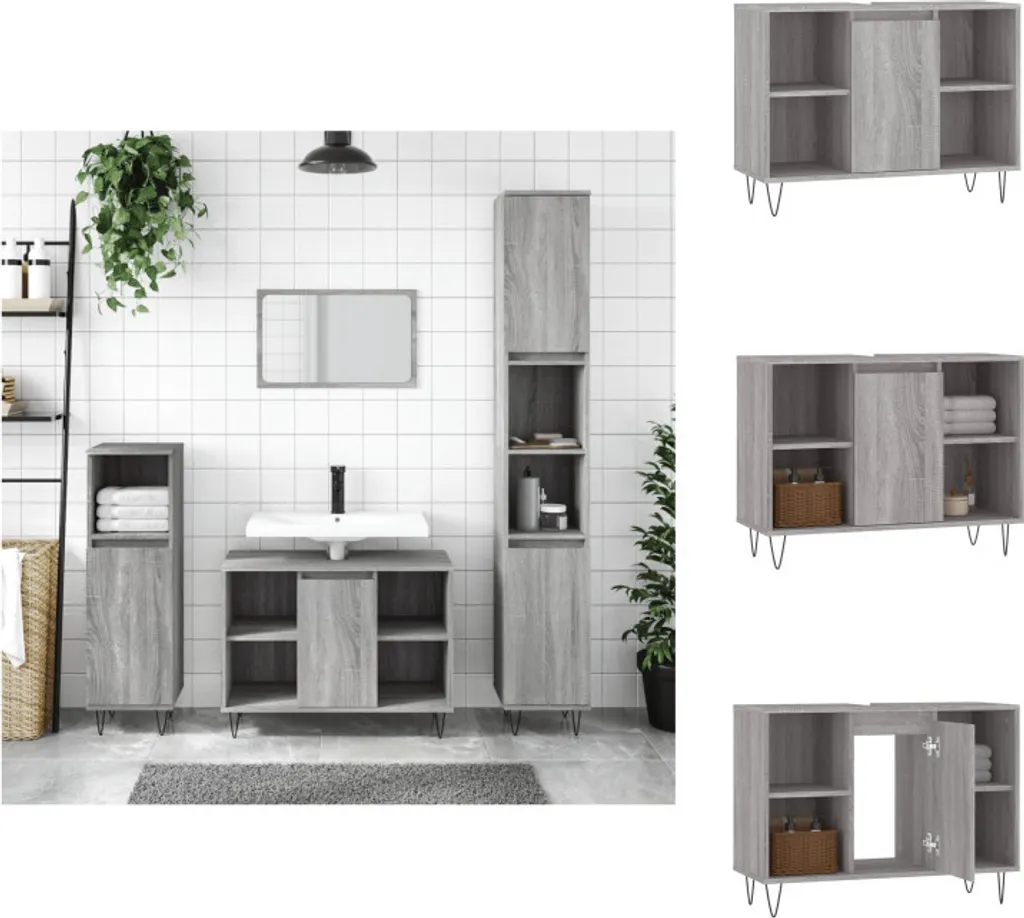 vidaXL Mobile Bagno Grigio Sonoma 80x33x60 cm - Sottolavabo Salvaspazio