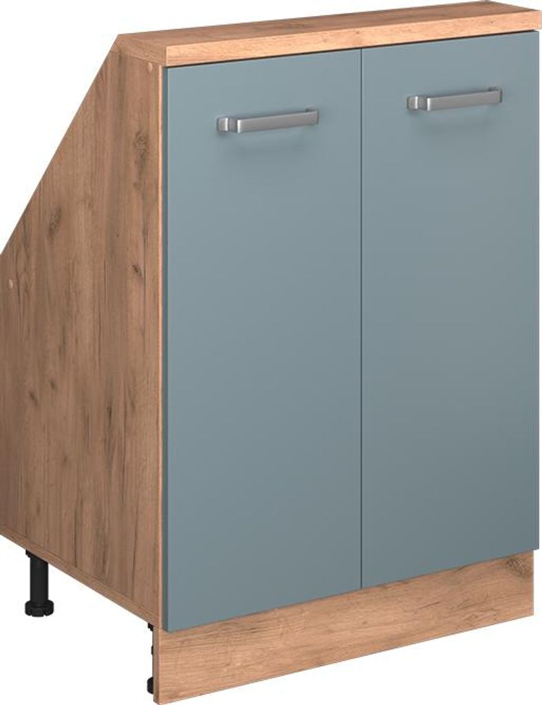 Vicco Dachschrägenschrank Rion, mit 2 Türen, Blau-Grau/Goldkraft Eiche/Goldkraft Eiche