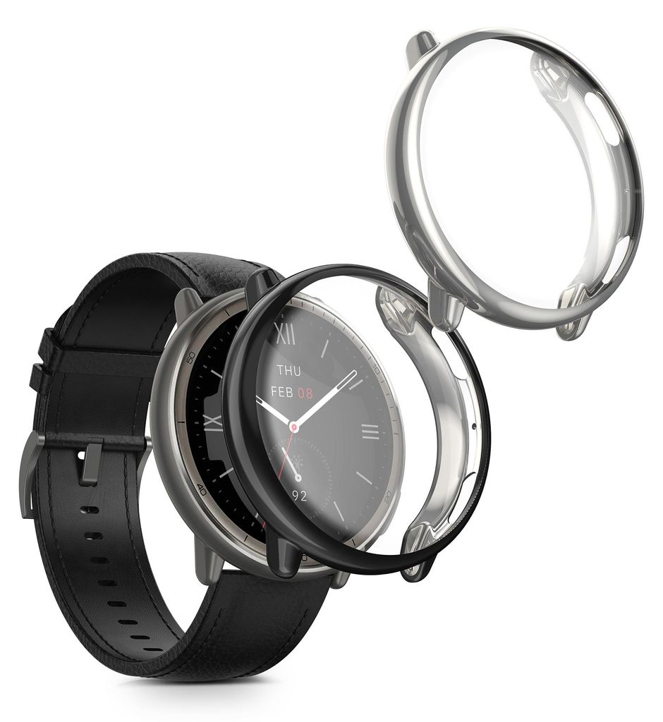 kwmobile 2x Silikon Hülle für Amazfit Active2 (A2437) Schutzhülle - Fullbody Display Cover Set aus Silikon - Silber Schwarz