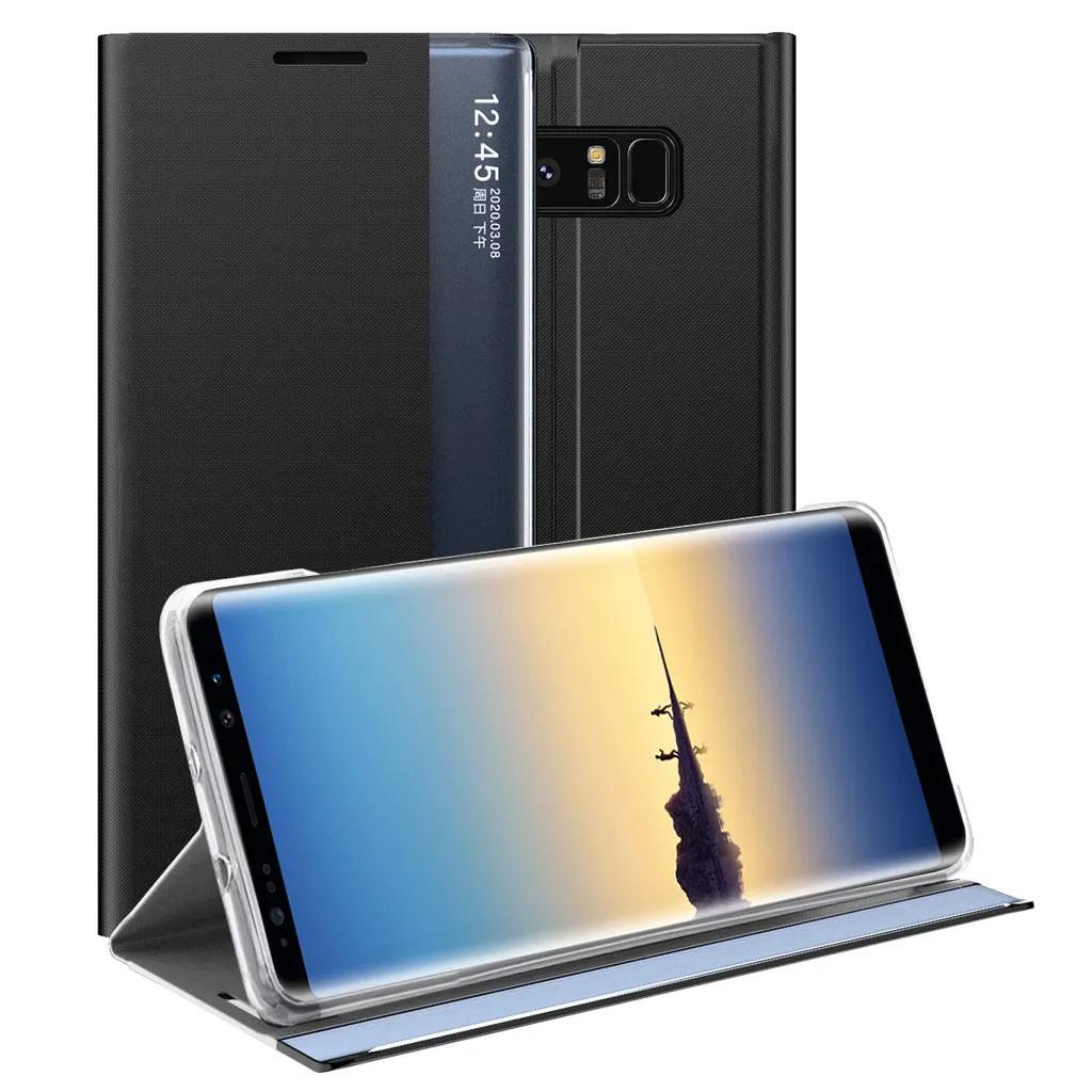 Custodia Galaxy Note 8, Custodia sottile in pelle con finestra e supporto per Samsung Galaxy Note 8 nero