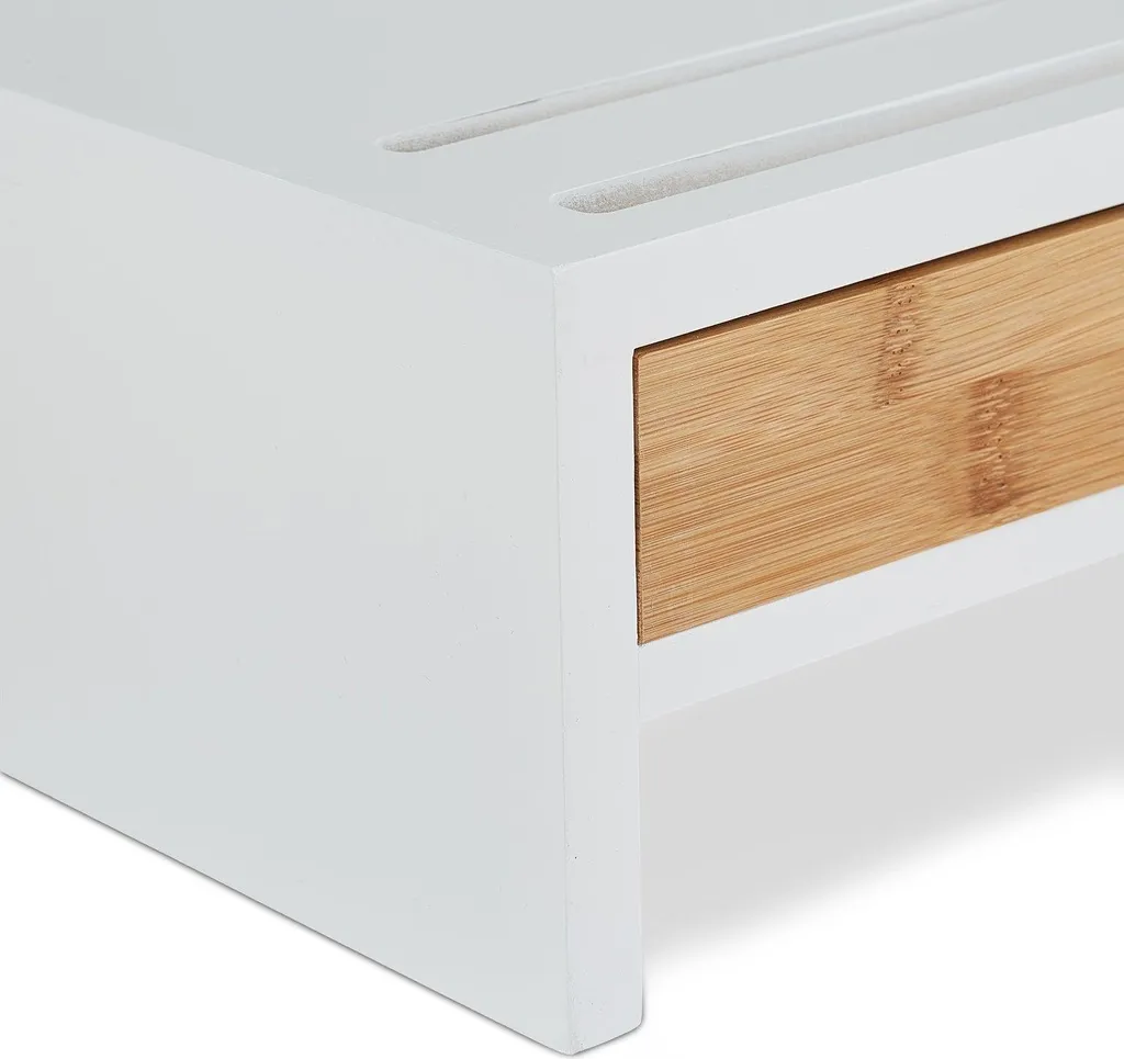 Support d'écran ergonomique avec rangement modulable en aluminium gris