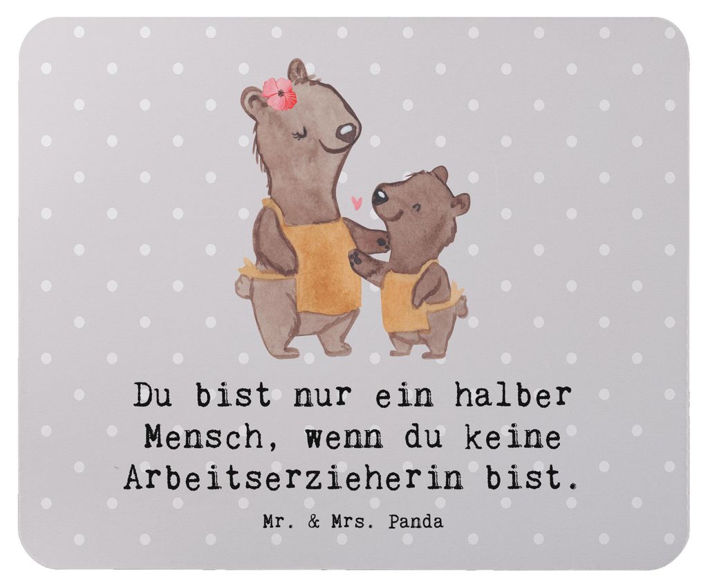 Mr. & Mrs. Panda Mousepad Arbeitserzieherin Herz - Grau Pastell - Geschenk, Spruch, Mouse Pad, Witzig, Ausbildung, mousematte, pc mausunterlage, Lu...