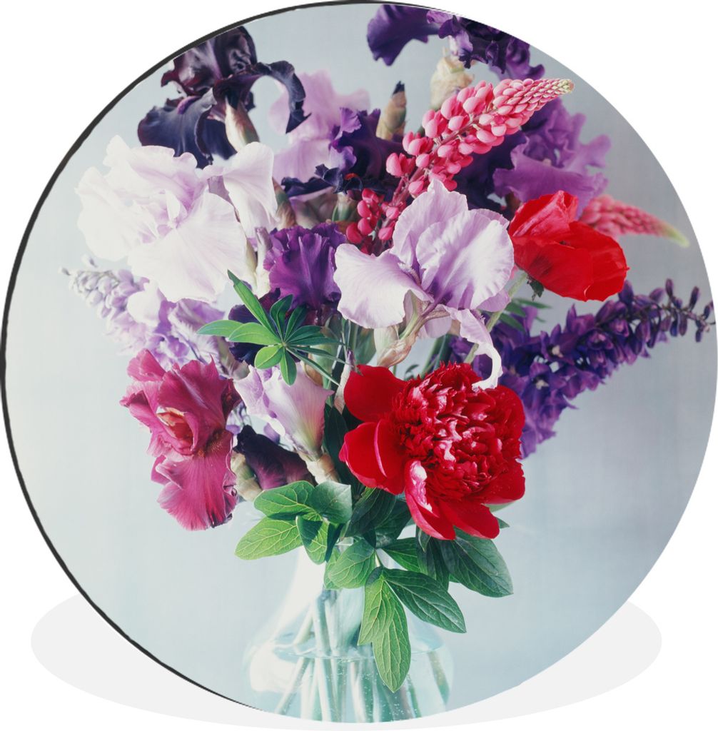 MuchoWow Aluminium Wandkreis Blumen - Farben - Vase Ø 60 cm Wanddeko Modern Wohnzimmer - Wand Kreis - Wandbild - Schlafzimmer - Aluminium Bild -...