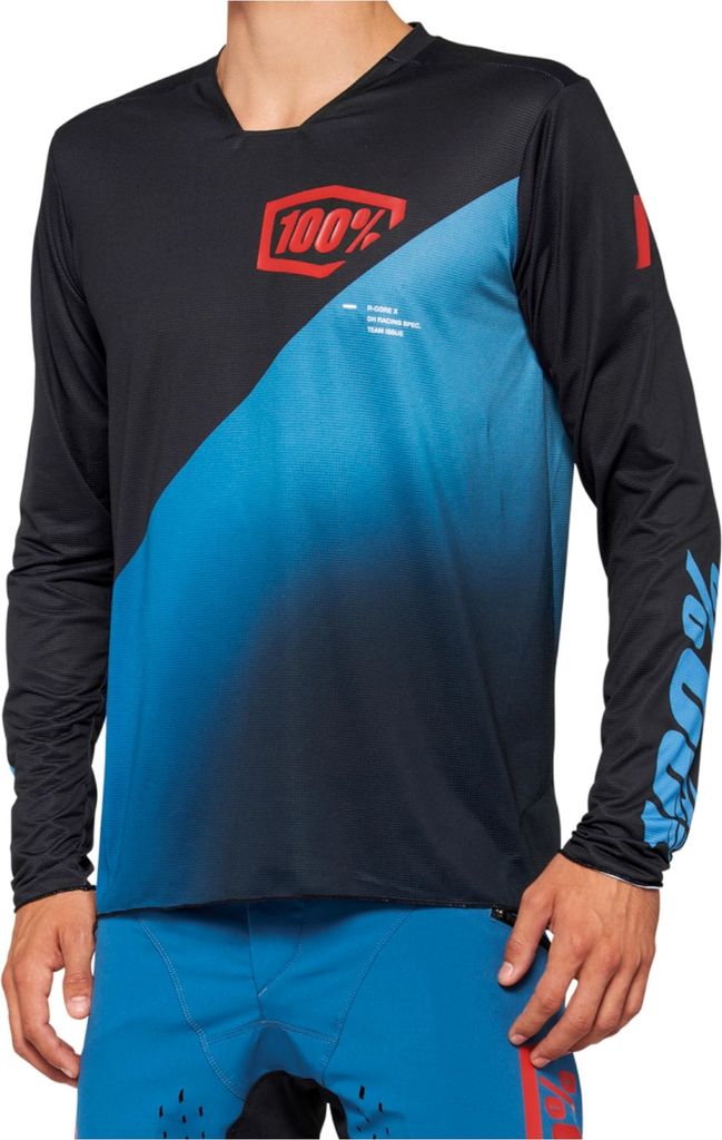 100% Herren Langarm Shirt R-Core X , Slate Blau - Schwarz, L
