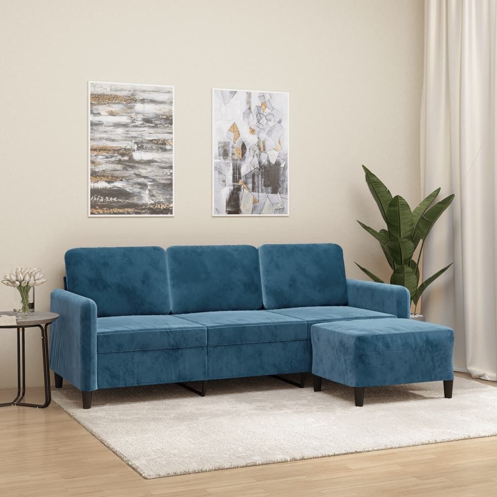 Maison Exclusive - 3-Sitzer-Sofa mit Hocker Blau 180 cm Samt