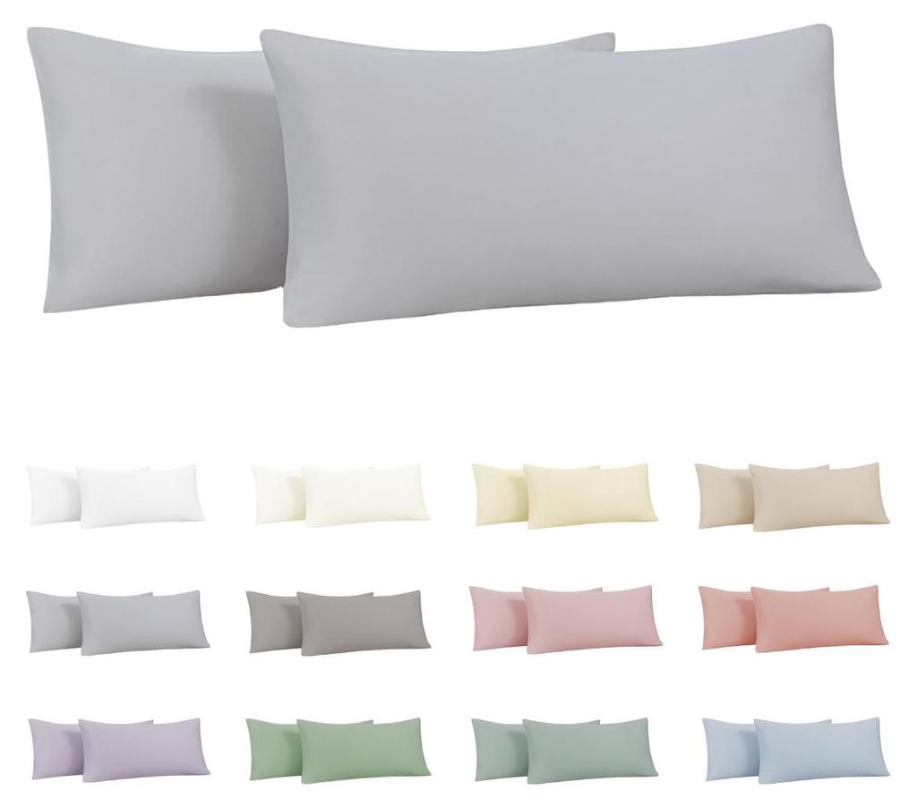 Kissenbezug 40 x 70 cm, 2 Stück – 100 % Jersey-Mikrofaser, hellgrau, Kissenbezug 70 x 40 cm – Kissenbezug für Kissen der Größe 40 x 70 cm m...