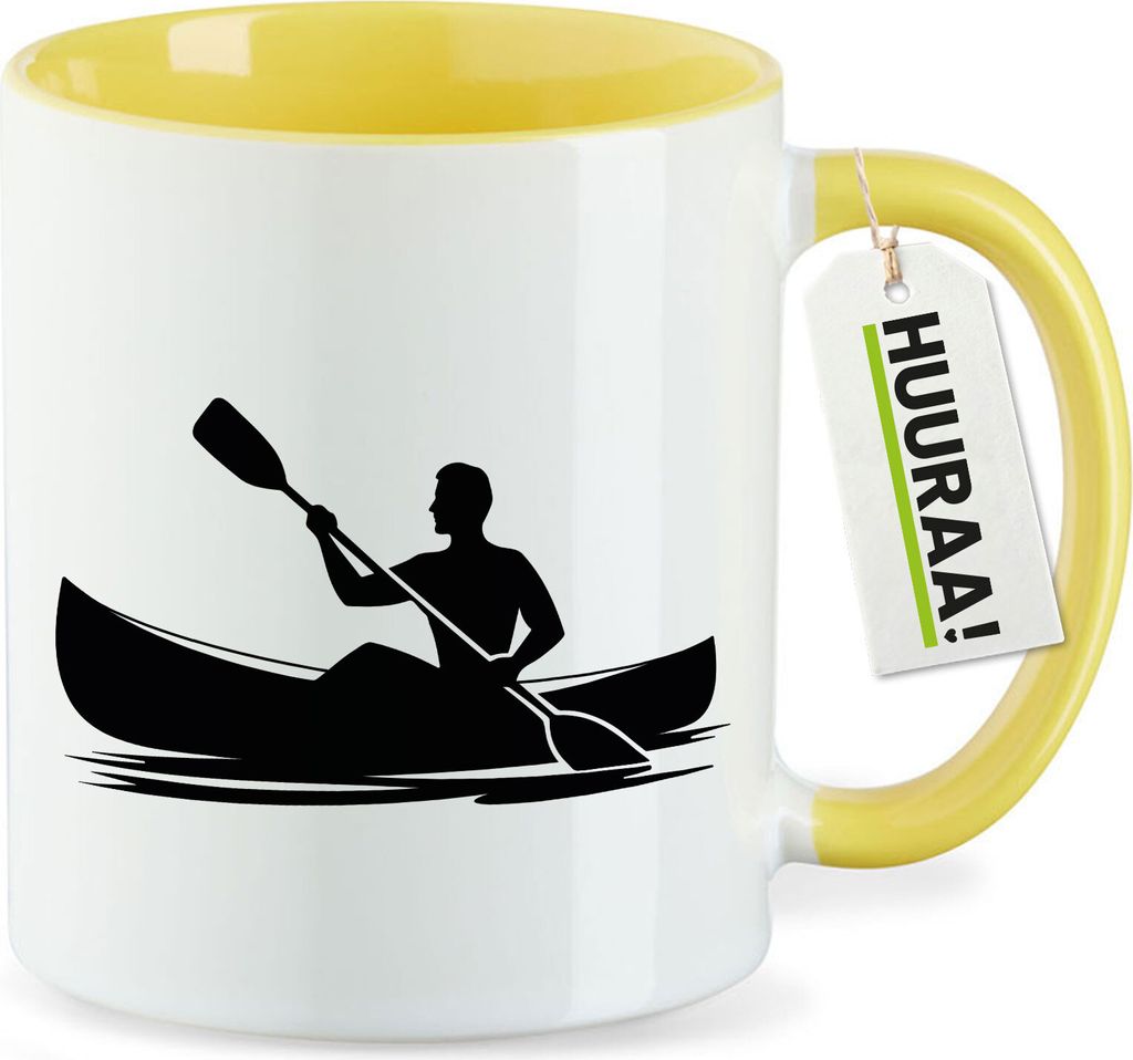 Huuraa Kaffeetasse Canoeing Kajakfahren 330ml Gelb Keramik Kaffeebecher Geschenkidee
