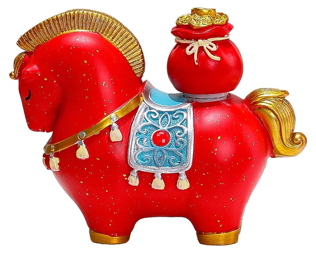 Cartoon-Pferdefigur im chinesischen Stil, Symbol für das Jahr des Pferdes, bringt Reichtum und Glück, Feng-Shui-Dekoration.