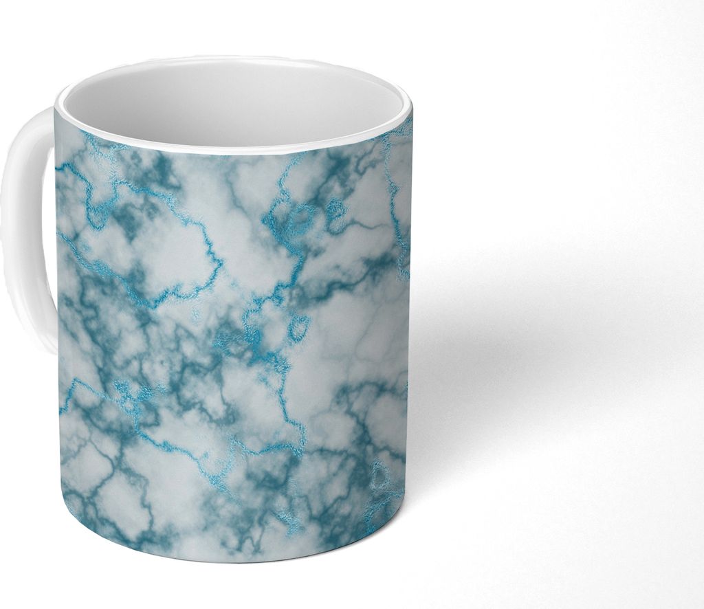 MuchoWow Tasse Kaffeetasse Kaffeebecher 350 ml Marmor - Blau - Türkis Teetasse - Fototasse - Becher - Keramikbecher - Teebecher - Kaffeetasse - ...