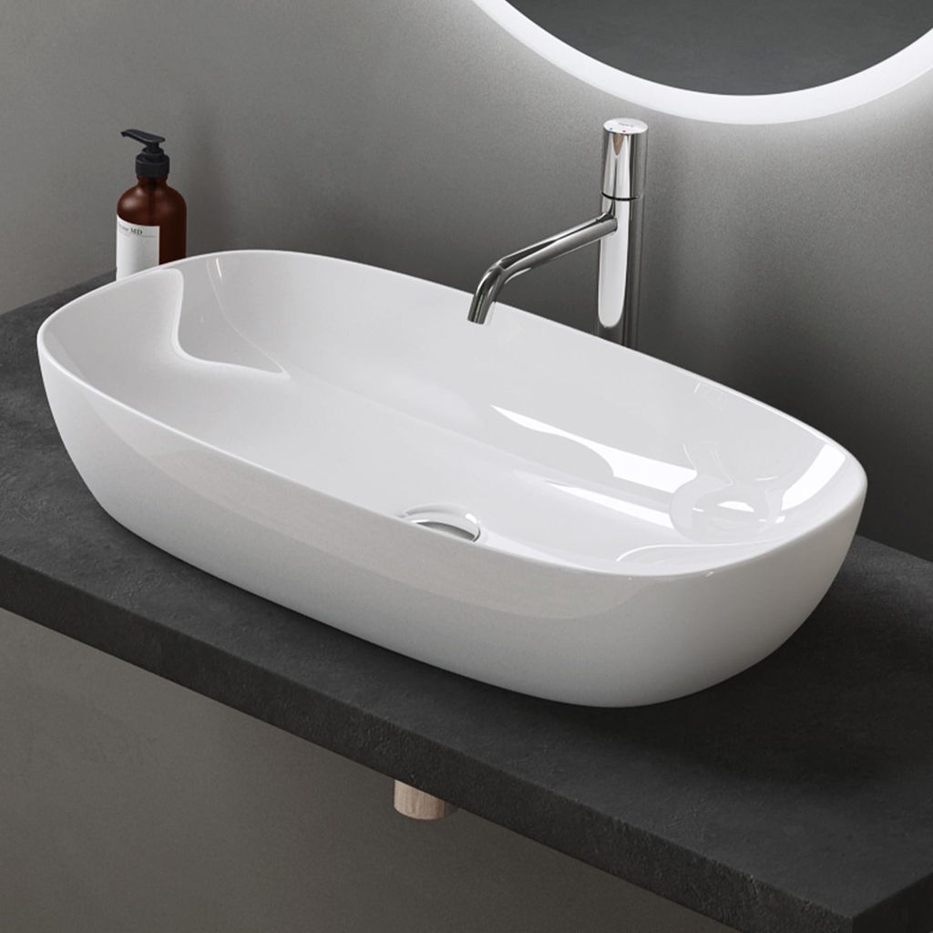 doporro Lavabo da Appoggio in Vetroceramica Bianco Lucido Immagine del prodotto 