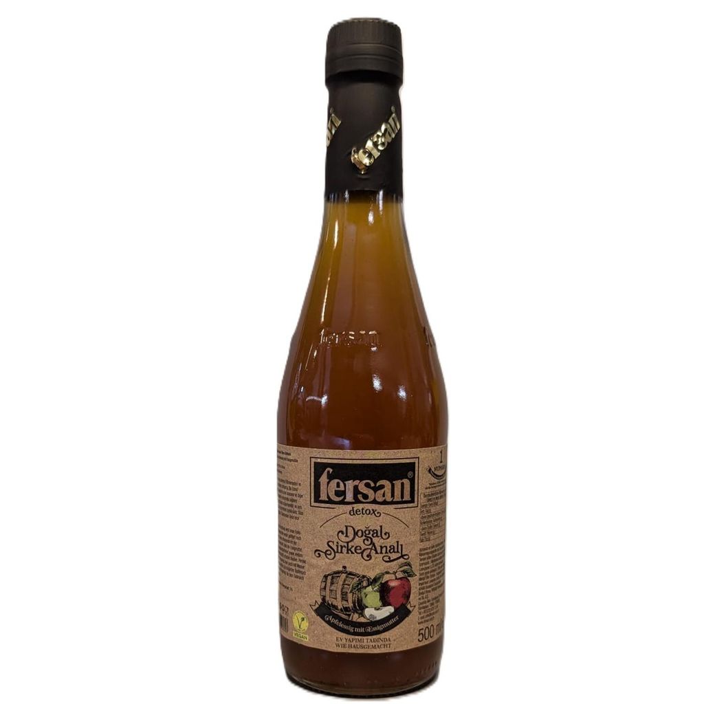 Fersan Natürlicher Apfelessig mit Essigmutter - Detox Essig, ungefiltert & roh, 500 ml - Ideal für Salate & tägliche Anwendung - Vegan