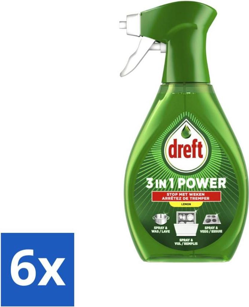 Dreft - Geschirrspülspray - 3-in-1 Power Lemon - Sofortanwendung - 500 ml - Vorteilspack - 6 Stücke