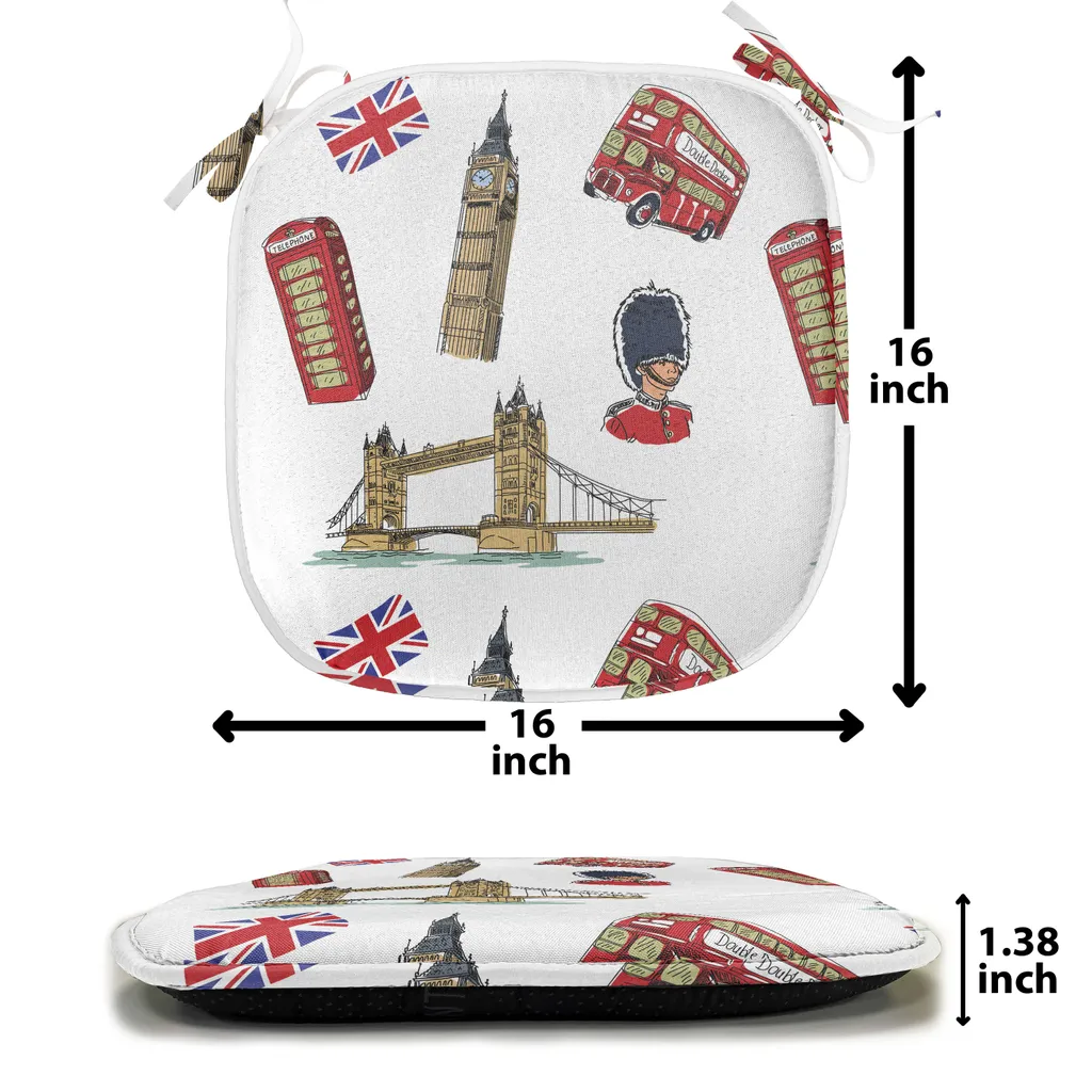 ABAKUHAUS London Imbottitura per sedie da sala da pranzo, Big Ben Tower Bridge Regno Unito, Cuscino decorativo impermeabile con cinturini per sedie da cucina, 40 cm x 40 cm - confezione da 4, viola blu sabbia marrone - 2