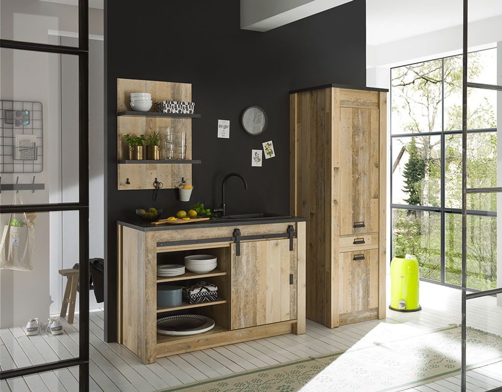 Küchen Set inkl. Stauraumschrank mit Softclose SHELTON-61 in Old Style hell Nb. mit anthrazit