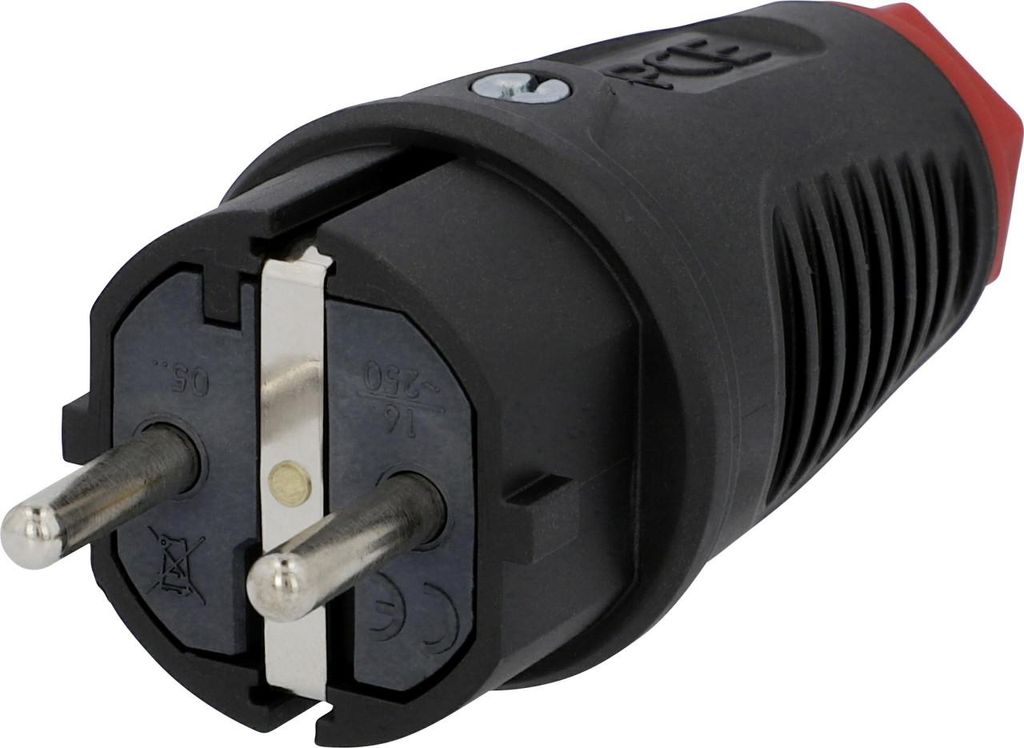 PCE Schutzkontakt-Stecker Vollgummi IP44, mit Knickschutz, Produktbild 