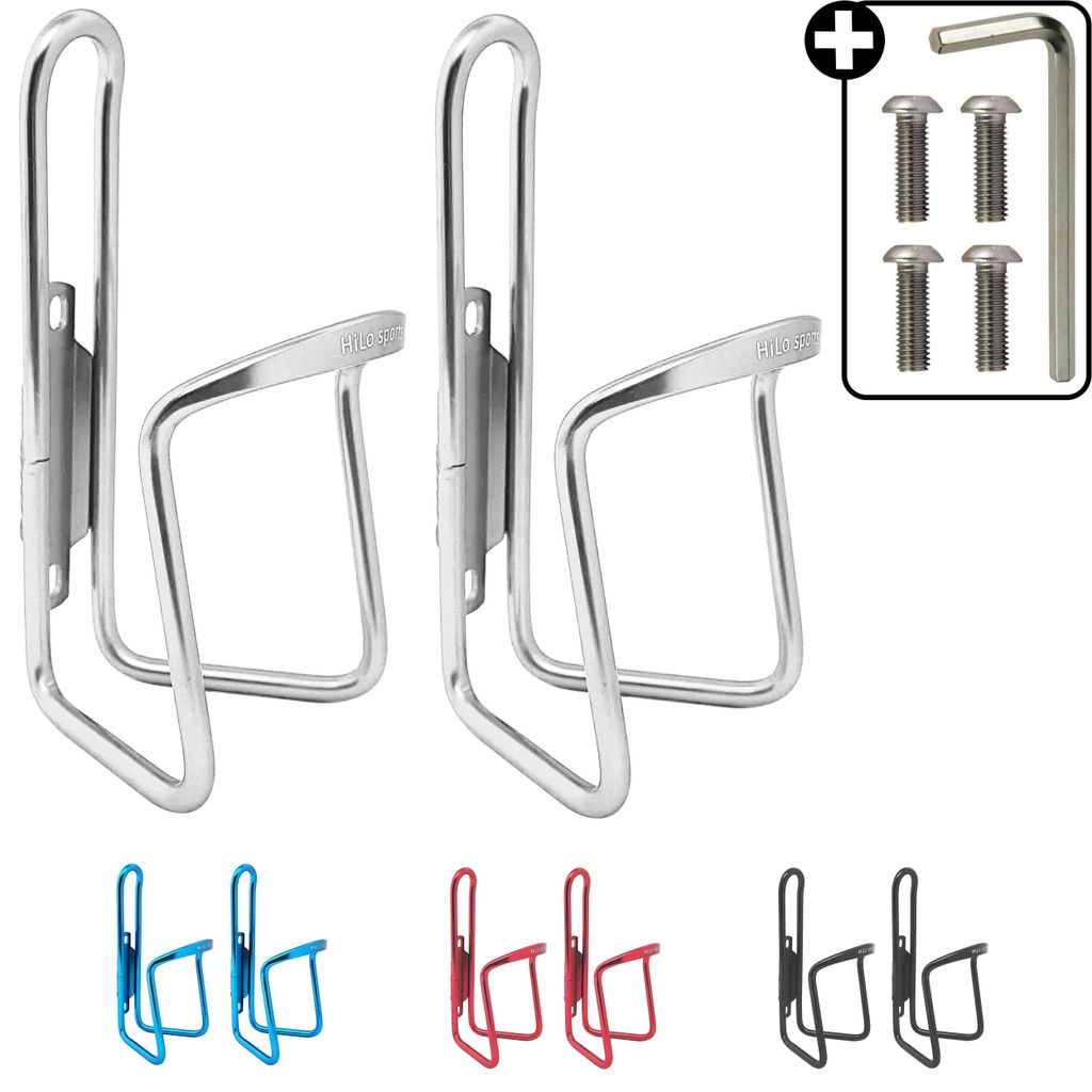 HiLo sports 2er Set Fahrrad Flaschenhalter mit Werkzeug - eloxierte Rad Flaschenhalter - Flaschenhalter Fahrrad - Rad Flaschenhalterung - silber