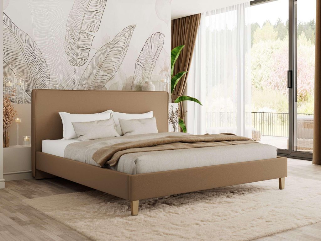 MKS MEBLE Polsterbett LUMARO CLASSIC 180x200 mit Lattenrost & Kopfteil, Modernes Doppelbett, Wahlweise mit Pocket Matratze - VIRE LUX - Braun Kunst...
