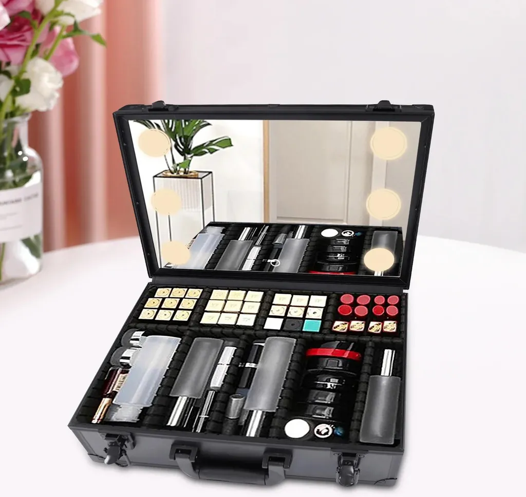 Trousse de maquillage LED Noir Taille M avec compartiments ajustables
