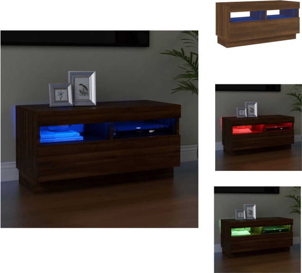 vidaXL TV-Schrank mit LED-Leuchten Braun Eichen-Optik 80x35x40 cm - TV-Möbel