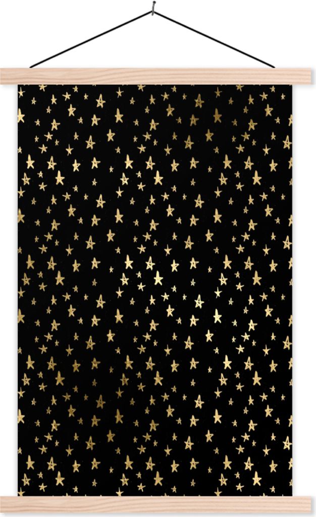 MuchoWow Textilposter Muster - Sterne - Gold 120x180 cm mit holzfarbenen Rahmen - Textil-Plakat