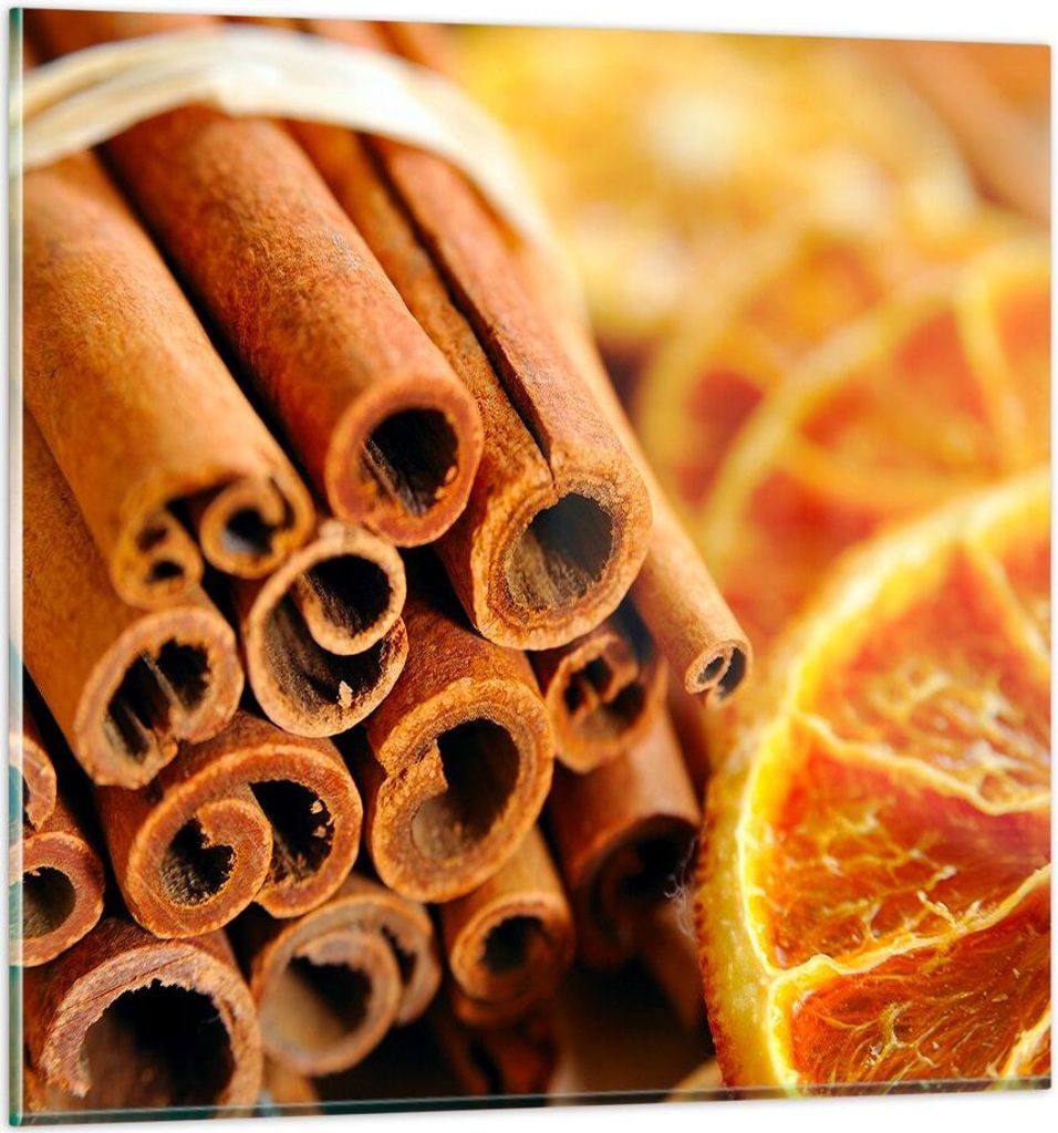 Bilder auf glas - Zimt Orange Haufen - 30x30cm - Glasbilder - Wandbilder - Kunstdruck - zum Aufhängen bereit - Wanddekoration aus Glas - Glas Bild...