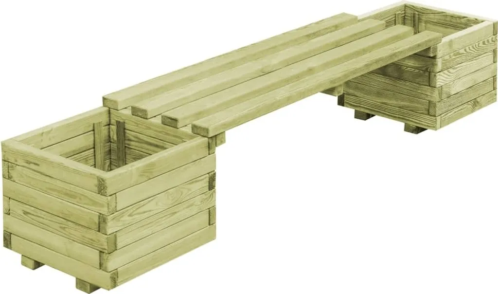 Banc de jardin 2-en-1 avec bacs à fleurs en pin massif traité 180cm