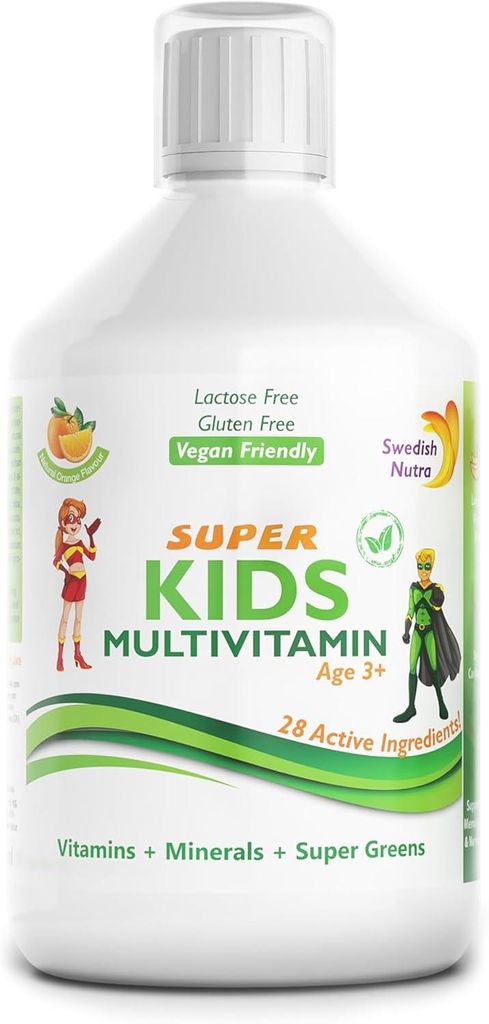 Swedish Nutra Super Kids Multivitamin Flssige Multivitamine fr Kinder Vitamin A,B,C,D,E Calcium Magnesium Kinder 3+ - 500 ml
