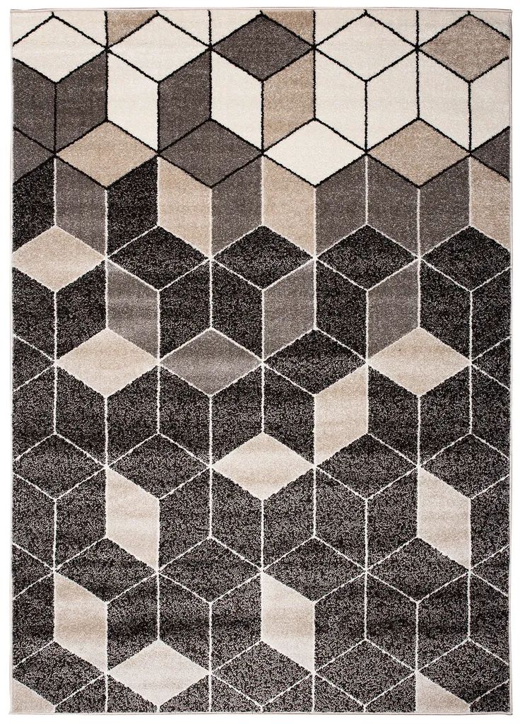 Tapis Salon Moderne Design Géométrique Noir et Crème 120 x 170 cm