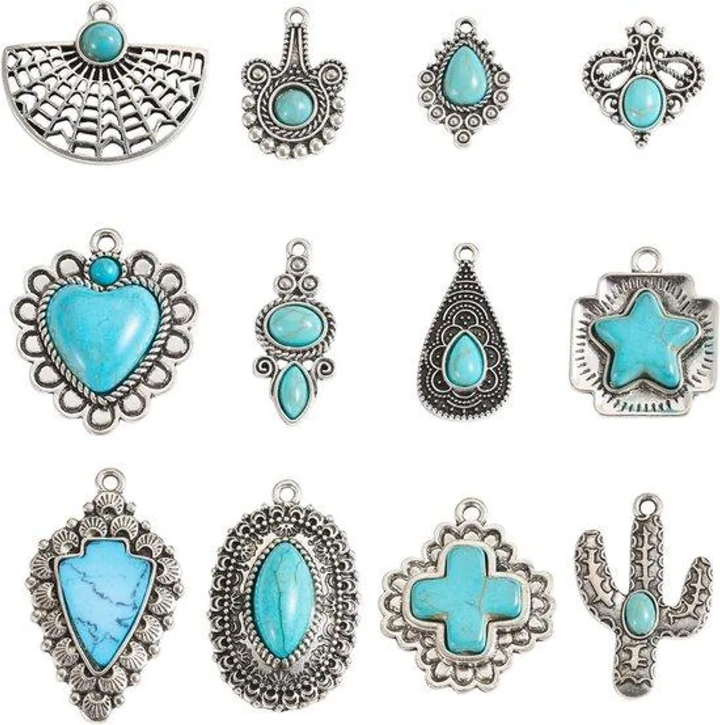 Parure bijoux bohème turquoise avec collier et boucles filigranes
