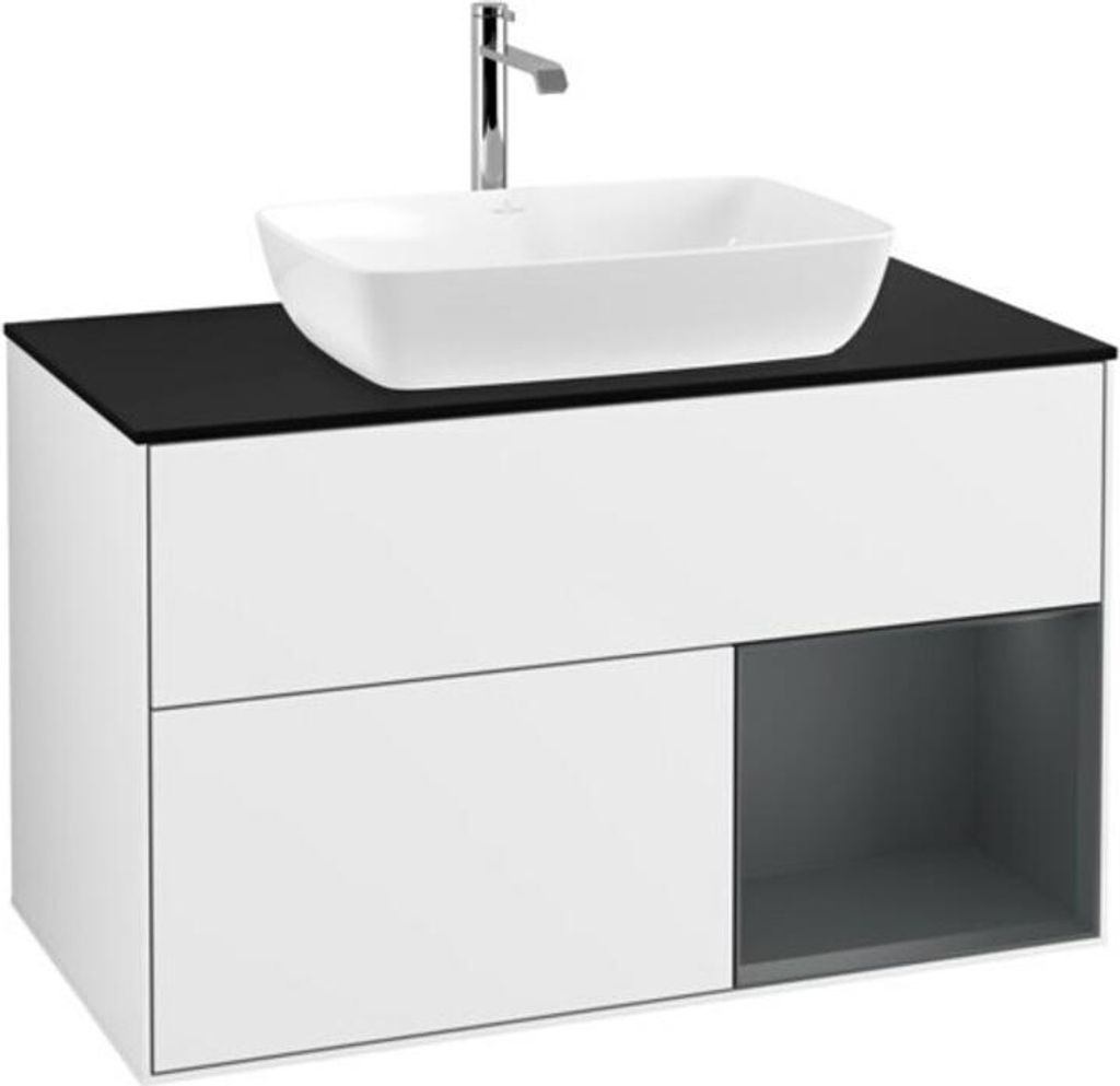 V&B Waschtischunterschrank Wandbeleuchtung Finion 100, Pl bla m, Reg md m Lac, glo wh. Lac