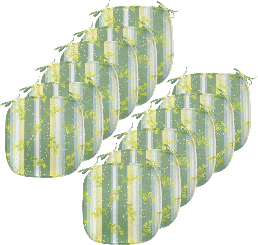 ABAKUHAUS Rivestimento a righe per sedie da sala da pranzo, fiori a righe primaverili, cuscino decorativo impermeabile con cinturini per sedie da cucina, 40 cm x 40 cm - confezione da 12, giallo verde