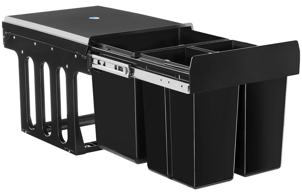 Poubelle de tri sélectif 3 bacs ASHLYN 31L noire pour cuisine moderne
