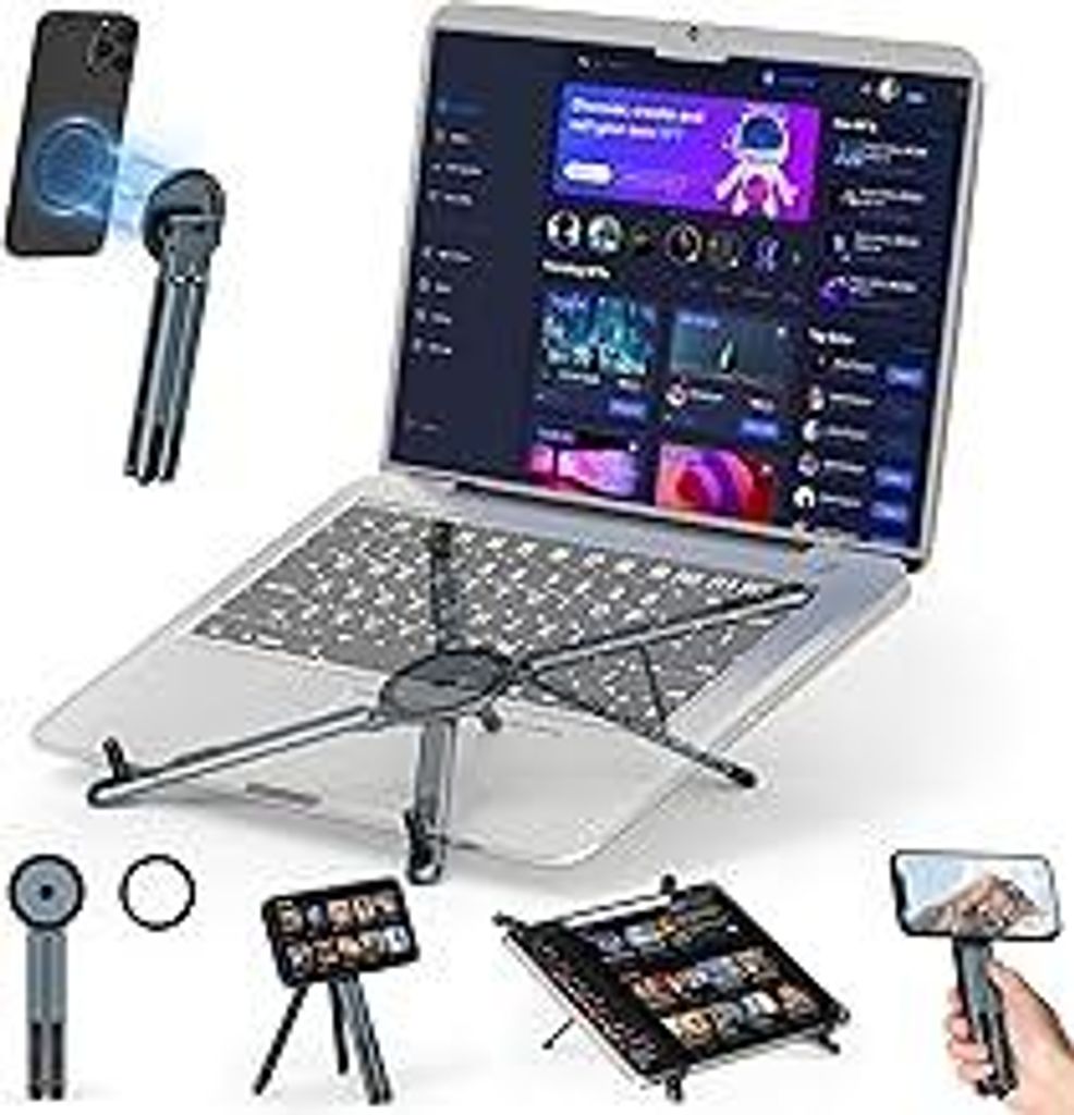 3 in 1 Tragbarer Laptop Ständer, Aluminium Faltbarer Tablet Halterung Tisch, Magnetisch Verstellbarer Handy Halterung für All Laptops, Tablets, S...
