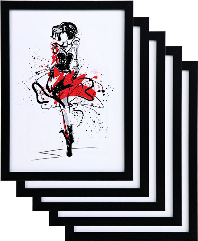 3er 5er Set FlexiFrame Leichter Blockprofil Kunststoff Bilderrahmen mit Plexiglas Plastikrahmen - Farbe: 5er Pack Schwarz | Format: 30x30