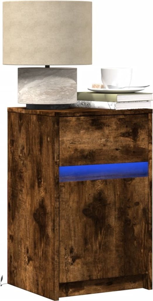 vidaXL Nachttische mit LED-Leuchten 2 Stk. Räuchereiche Holzwerkstoff