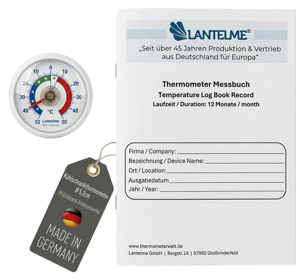 Kühlschrankthermometer Set mit Temperatur Protokollheft Thermometer und Messheft DIN A5 Messwerte 3 täglich über 12 Monate für Dokumentieren